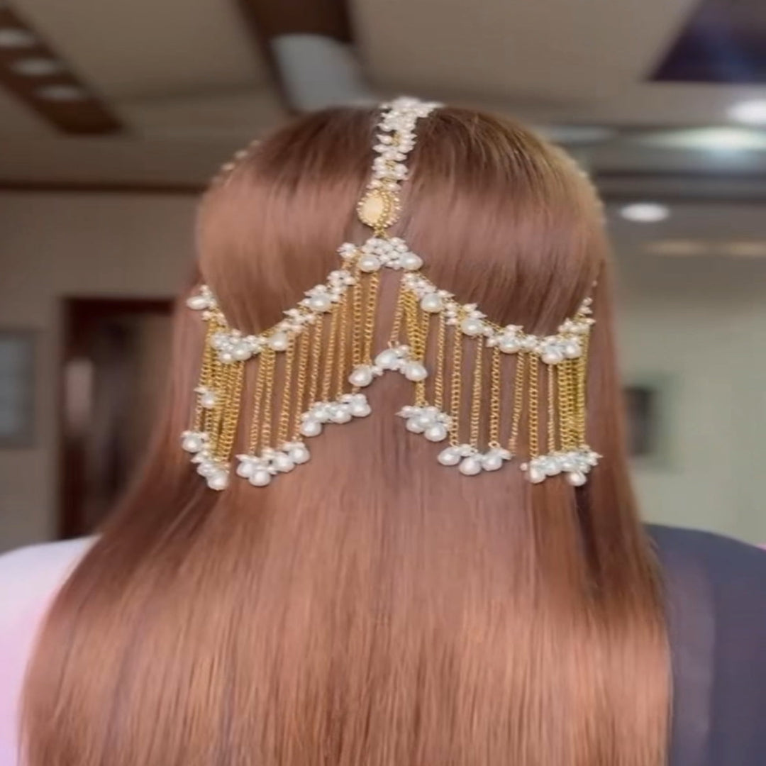 Elegant Pearl & Gold Bridal Hair Jewelry
