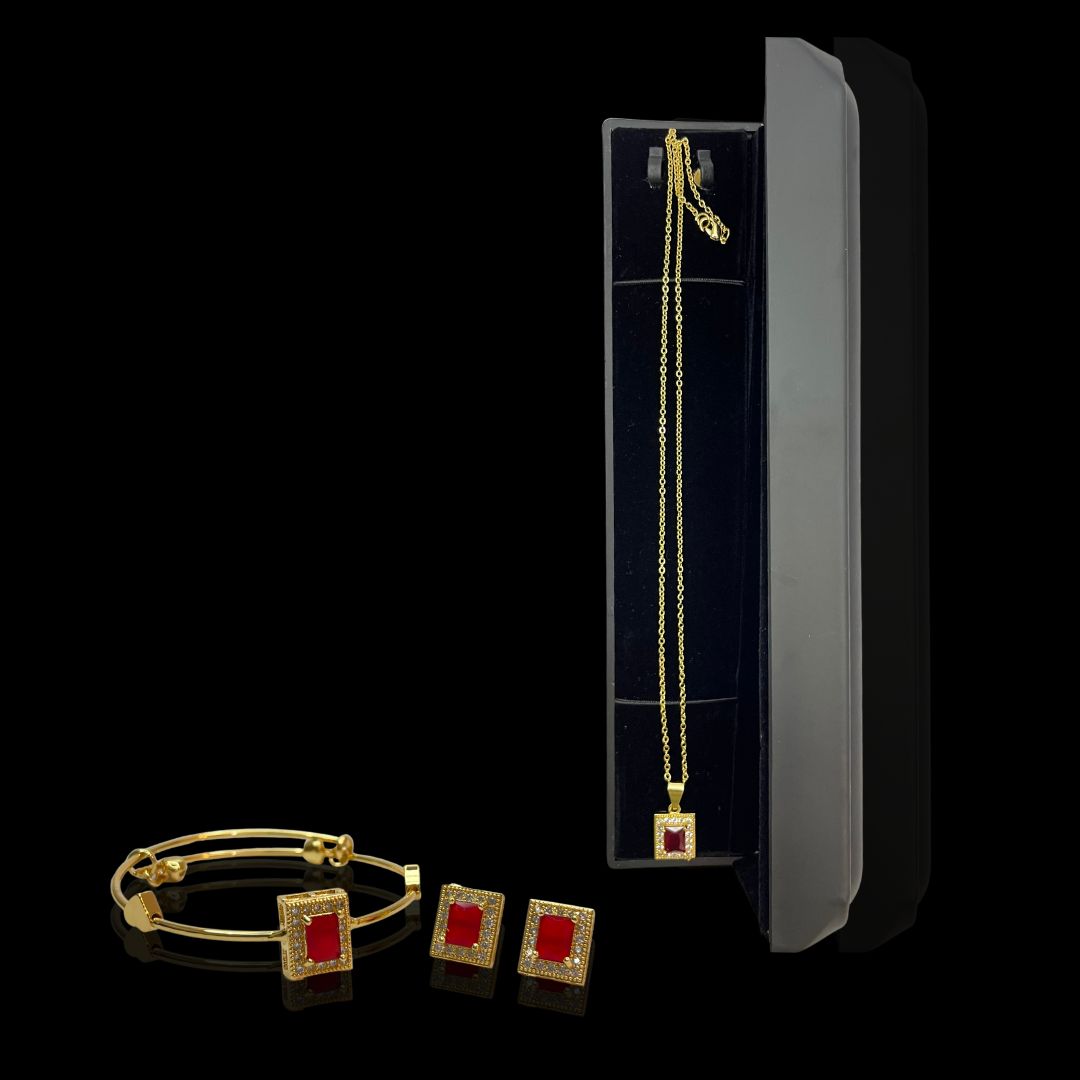 Square Zircon Necklace, Earrings & Bracelet Set