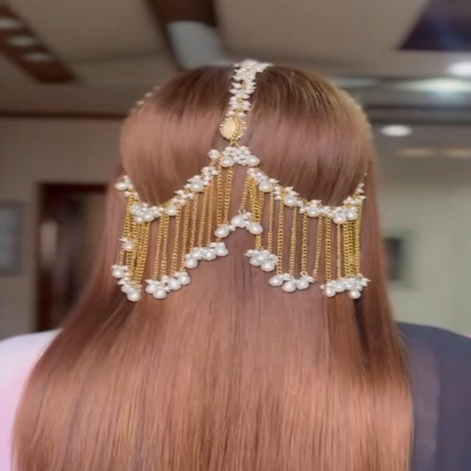 Elegant Pearl & Gold Bridal Hair Jewelry