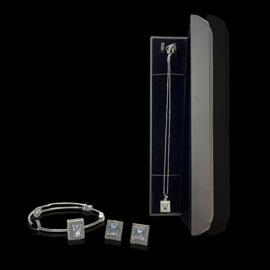 Square Zircon Necklace, Earrings & Bracelet Set